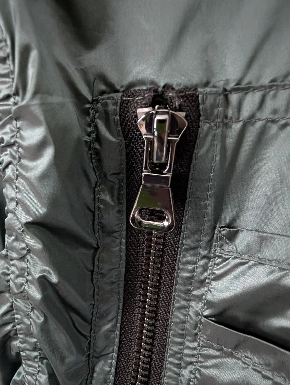 Men's Quilted Bomber Jacket in Deep Green with Grey Hoodie Layer